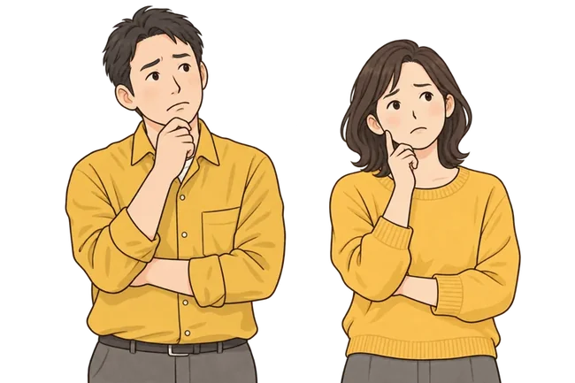 お子さまの医療脱毛について考える父親と母親のイラスト