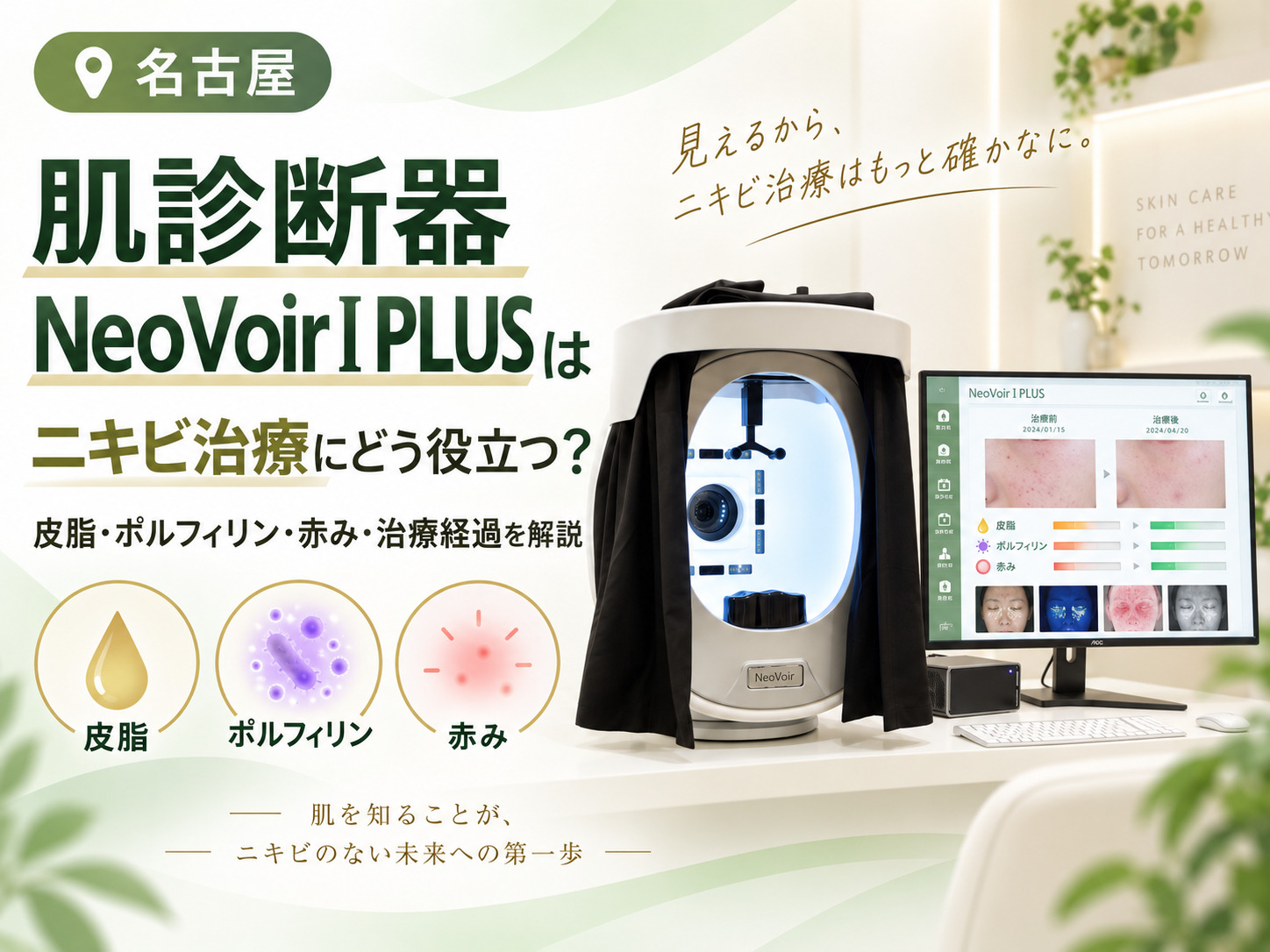 肌診断器NeoVoirⅠPLUSはニキビ治療にどう役立つ？皮脂・ポルフィリン・赤み・治療経過を解説｜名古屋