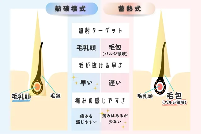 熱破壊式と蓄熱式の2種類の照射方法