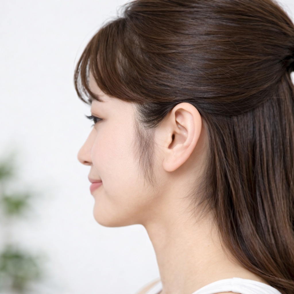 もみあげが広い状態 横顔 女性 フェイスライン 大きく見える イメージ