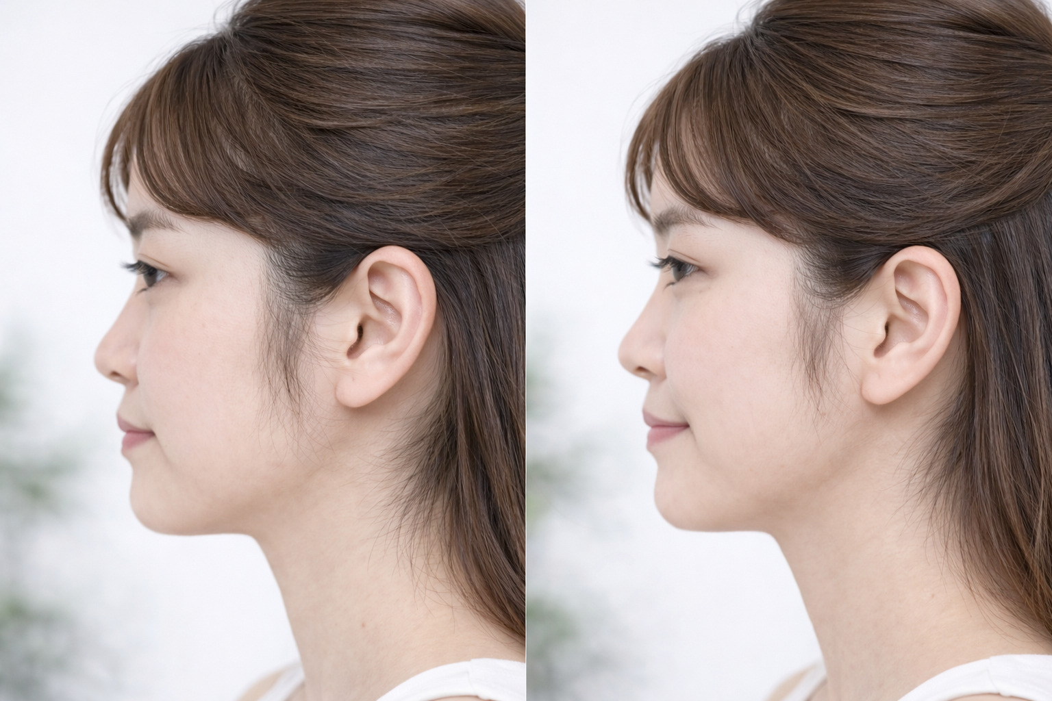 もみあげ脱毛でフェイスラインが自然に整った女性 横顔 比較 イメージ
