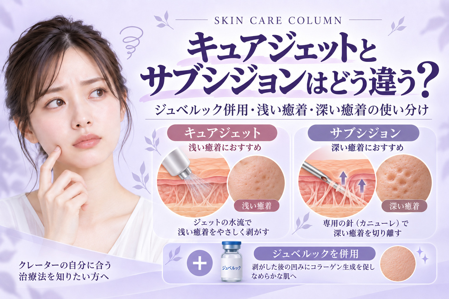キュアジェットとサブシジョンはどう違う?浅い線維・深い線維とニキビ跡治療の使い分け|名古屋