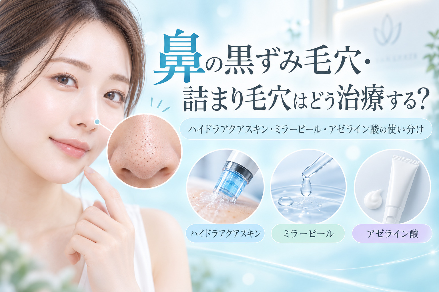 鼻の黒ずみ毛穴・詰まり毛穴はどう治療する?ハイドラアクアスキン・ミラーピール・アゼライン酸の使い分け|名古屋
