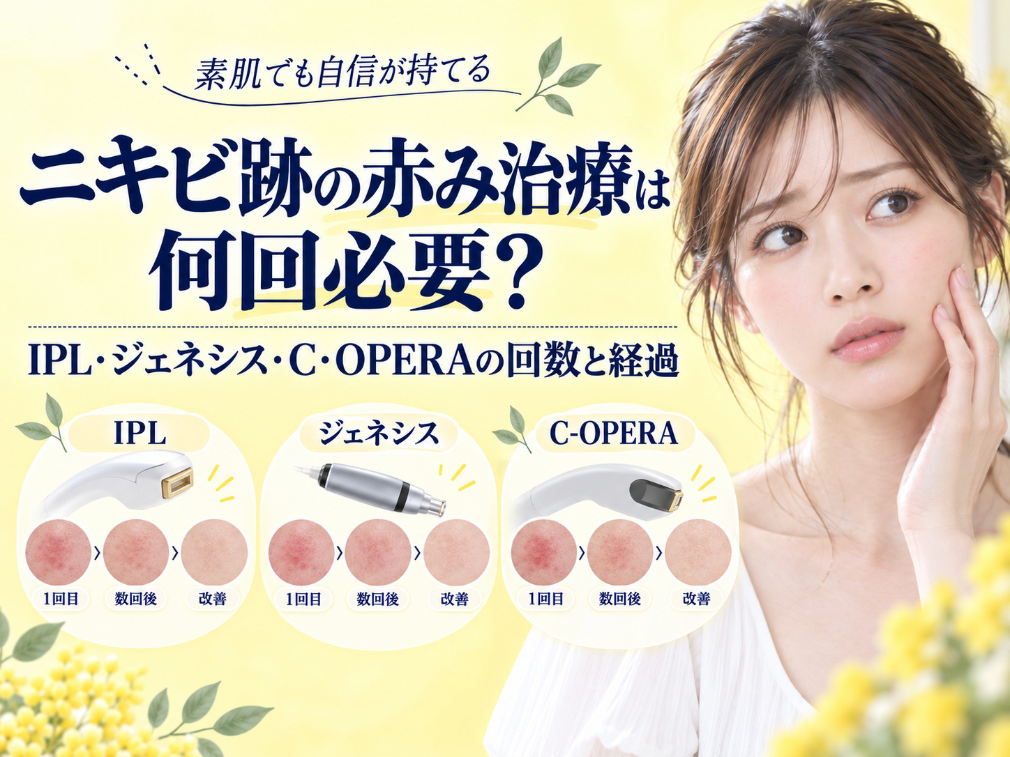 ニキビ跡の赤み治療は何回必要?IPL・ジェネシス・C-OPERAの回数と経過|名古屋