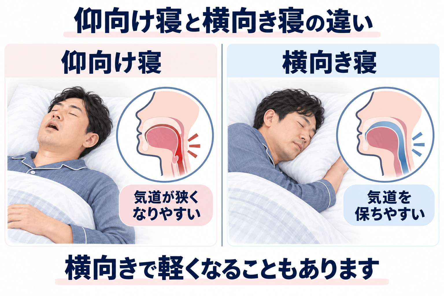 仰向けで寝るといびきが出やすい