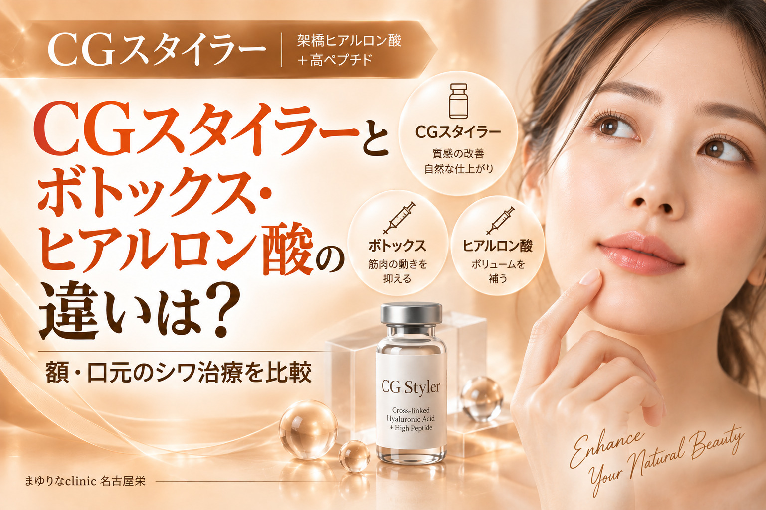 CGスタイラーとボトックス・ヒアルロン酸の違いは?額・ほうれい線・口元のシワ治療を比較|名古屋
