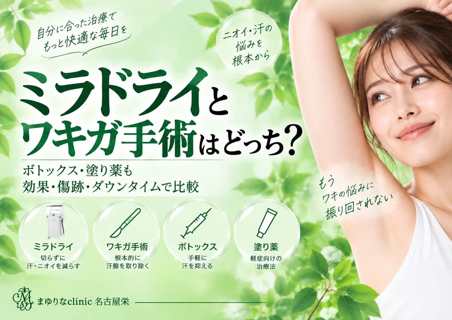 ミラドライとワキガ手術はどっち?ボトックス・塗り薬・ニードルRF・HIFUも比較|名古屋