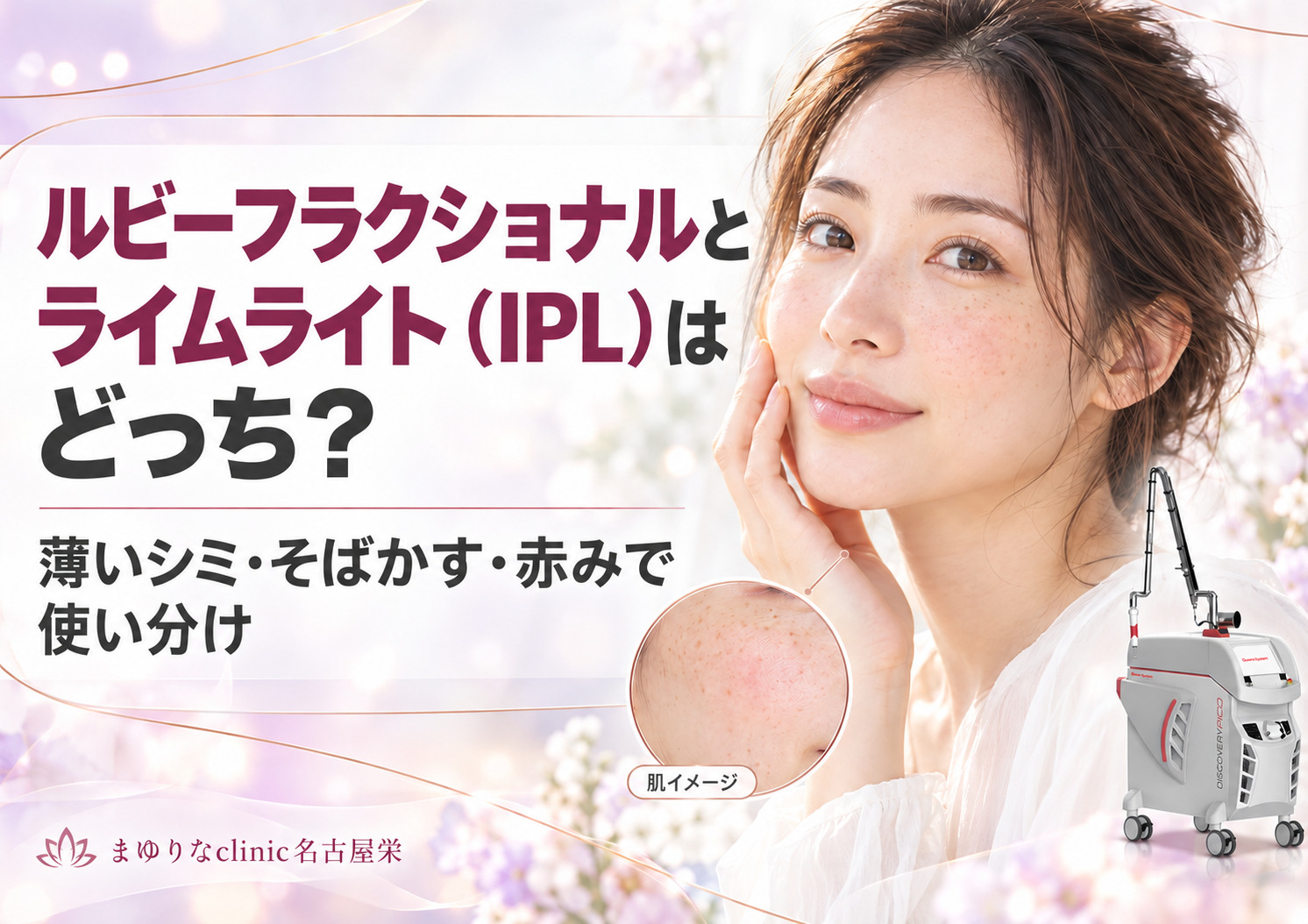 ルビーフラクショナルとライムライト(IPL)はどっち?薄いシミ・そばかす・赤みで使い分け|名古屋